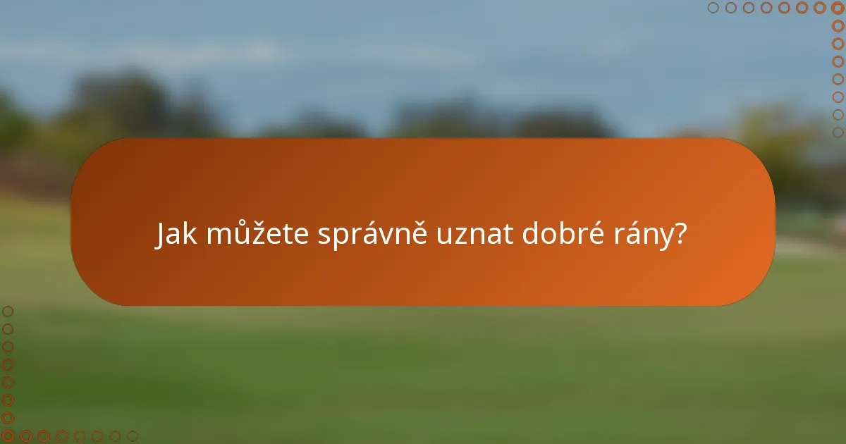 Jak můžete správně uznat dobré rány?